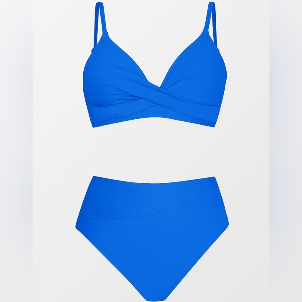 Wrap Bralette & Spliced High Waist Bikini Set- Royal Blue - Picture 5 of 15